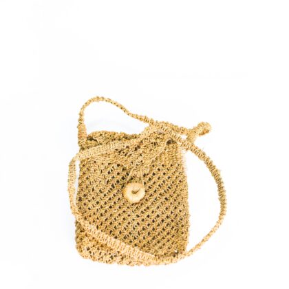 Hand-Knitted Water Hyacinth Sling Bag with Button Closure