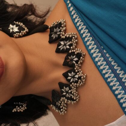 Midnight Mirror Star Choker Set with Silver Ghungroo
