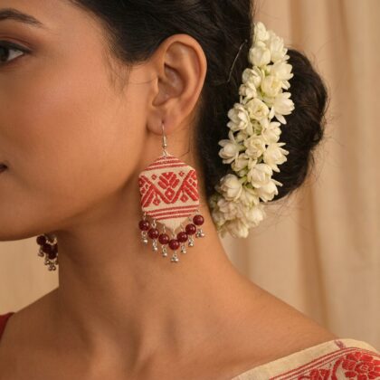 Gamosa Motif Statement Drop Earrings
