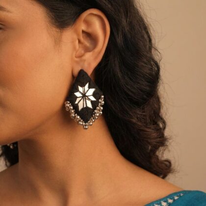 Mirror Star Kite Earrings in Black & Silver