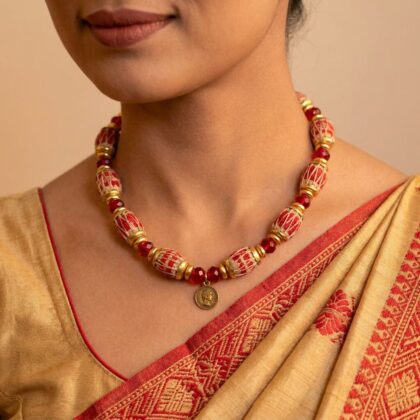 Bihu Dhol Bead Woven Fabric Necklace