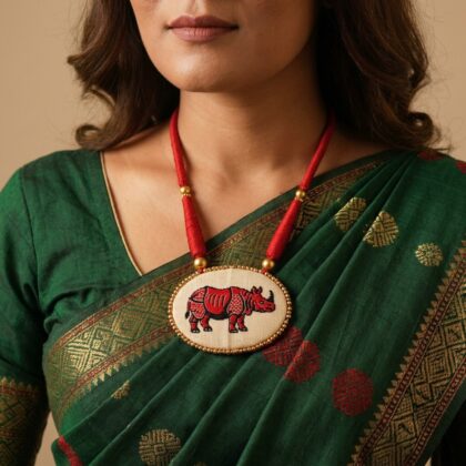 Rhino Motif Woven Pendant Necklace